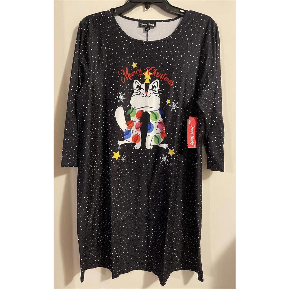 Dress Works Womens Large Black Christmas Cat Seasonal Dress NWT! A145